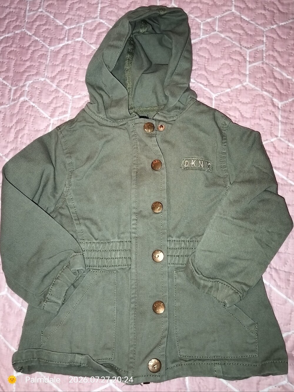 DKNY Kids Olive Green Hooded Puffer Jacket